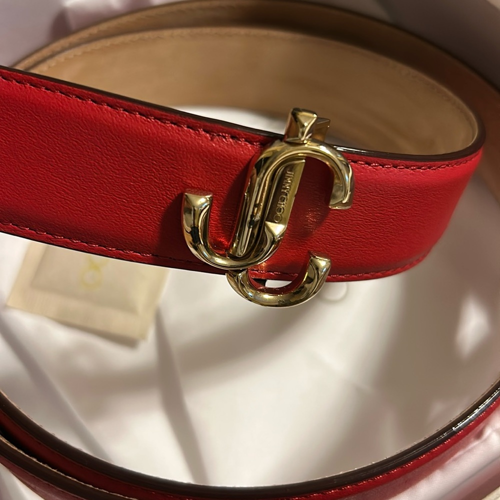 JIMMY CHOO Womens Mini Helina Calf Leather Logo Slim Belt